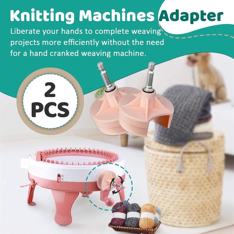 Gfdoso 2 Packs Knitting Machines Adapter - Quick Knit Power Adapter Compatible with Sentro 22 40 48 & Jamit Needles Loom, Crank Handle Adapter with Hex Drill Steel Bit (Pink) - Image 2